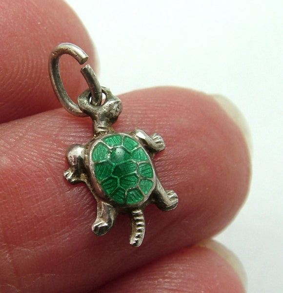 Small Vintage 1950’s Silver & Green Enamel Tortoise Charm Enamel Charm - Sandy's Vintage Charms