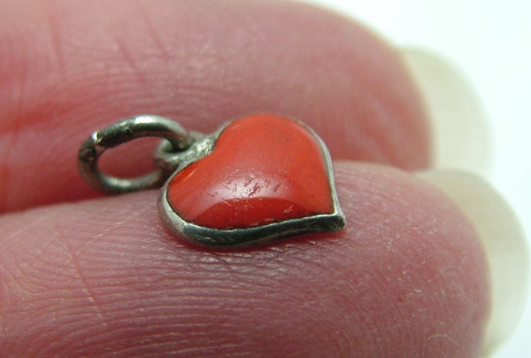 Tiny Vintage 1950's Silver & Red Enamel Heart Charm Enamel Charm - Sandy's Vintage Charms