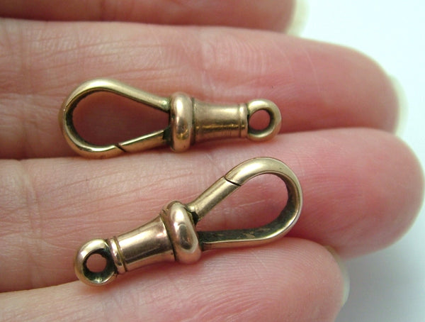 Pair of Antique Edwardian c1905 Solid 9ct Rose Gold Dog Clip Fasteners - For Hanging Fobs & Charms Gold Charm - Sandy's Vintage Charms