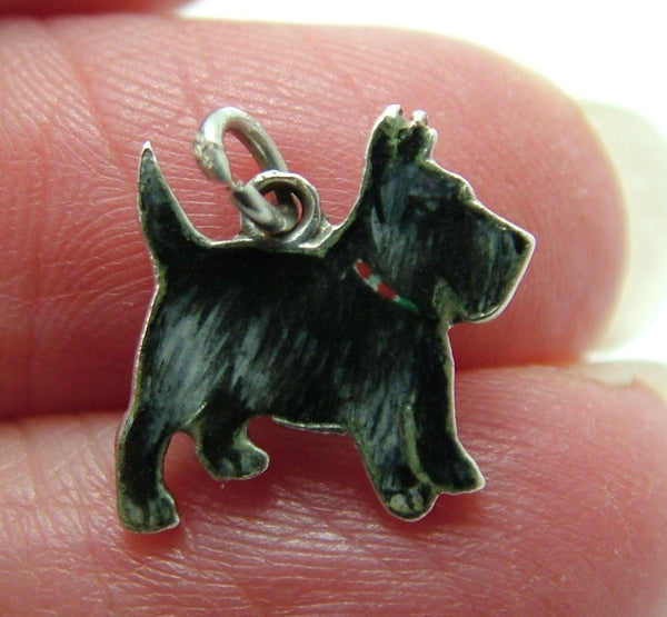 Vintage 1930’s Silver & Enamel Scottish Terrier Dog Charm Enamel Charm - Sandy's Vintage Charms