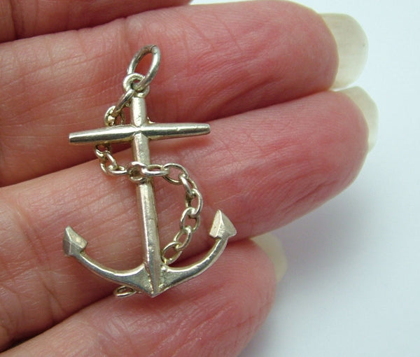 Vintage 1970's Solid Silver Anchor With Rope Charm Silver Charm - Sandy's Vintage Charms