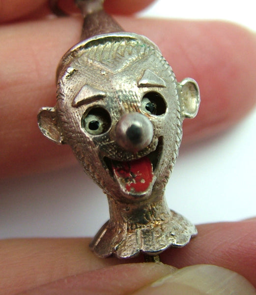 Large Vintage 1960's Silver Clown Head Charm with Moving Tongue & Eyes Silver Charm - Sandy's Vintage Charms