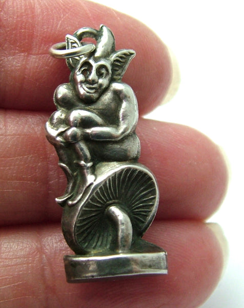 Large Antique Edwardian c1910 Hollow Silver Lucky Pixie & Toadstool Charm Antique Charm - Sandy's Vintage Charms