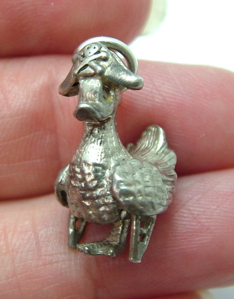 Vintage 1960's Silver Nuvo Pirate Duck Charm with Moving Leg Silver Charm - Sandy's Vintage Charms