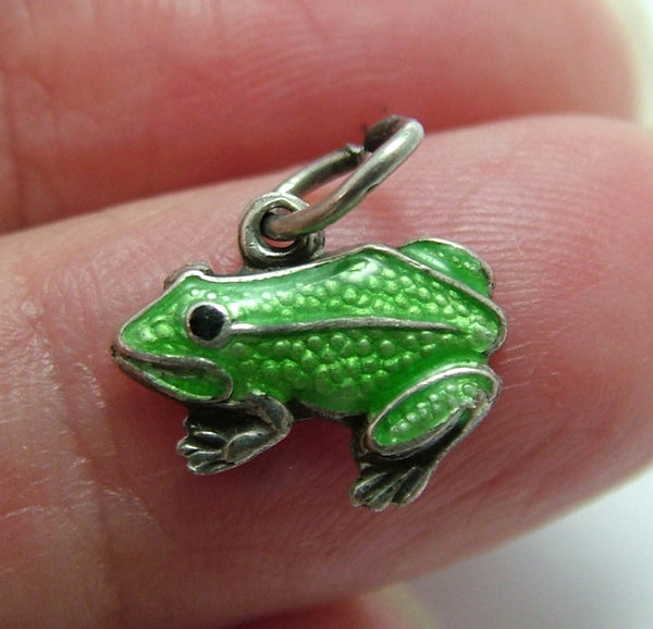 Small Vintage 1950's Silver & Lime Green Enamel Frog Charm Enamel Charm - Sandy's Vintage Charms