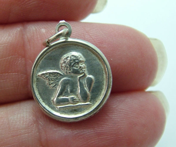 Small Vintage Hollow 1980's Silver Raphael Angel Charm Silver Charm - Sandy's Vintage Charms