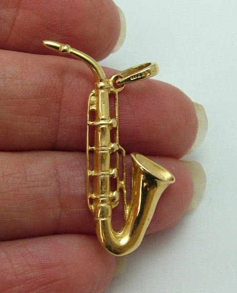 Large Vintage 1990's Solid 14ct 14k Gold Saxophone Charm or Pendant Gold Charm - Sandy's Vintage Charms