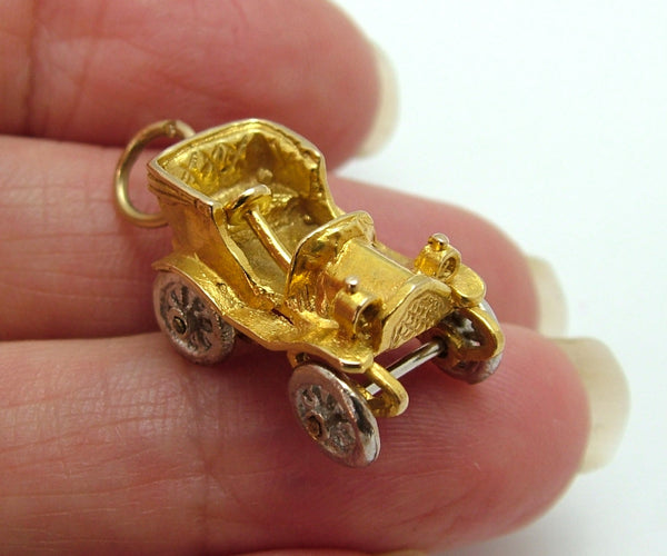 Vintage 1960's 9ct Gold Car Charm with Moving White Gold Wheels HM 1964 Gold Charm - Sandy's Vintage Charms