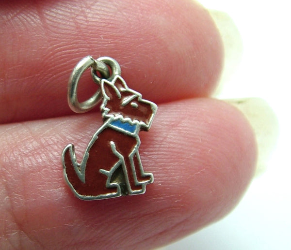 Small Vintage 1950's Silver & Brown Enamel Dog Charm Enamel Charm - Sandy's Vintage Charms