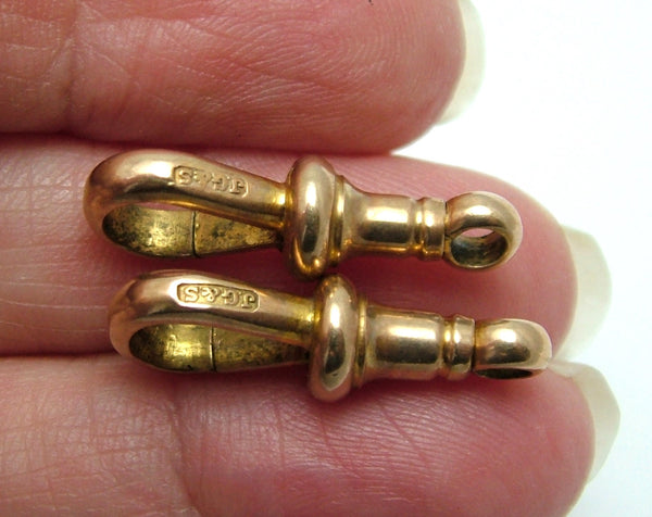 Pair of Antique Edwardian c1905 Solid 9ct Yellow Gold Dog Clip Fasteners - For Hanging Fobs & Charms Gold Charm - Sandy's Vintage Charms