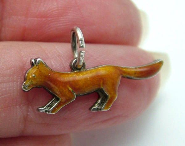 Vintage 1950's Silver & Brown Enamel Fox Charm Enamel Charm - Sandy's Vintage Charms