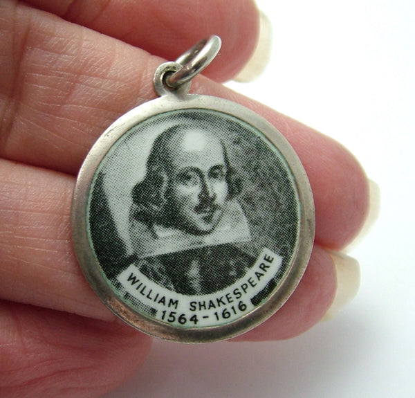 Large Vintage 1960's Silver & Enamel Shakespeare Disc Charm by GJLtd Enamel Charm - Sandy's Vintage Charms