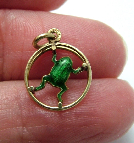 Vintage 1950's Hollow 14k 14ct Gold & Green Enamel Frog Charm Gold Charm - Sandy's Vintage Charms