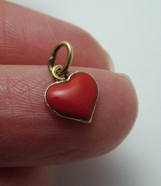 Tiny Vintage 1950’s 14ct 14k Gold & Red Enamel Heart Charm Gold Charm - Sandy's Vintage Charms