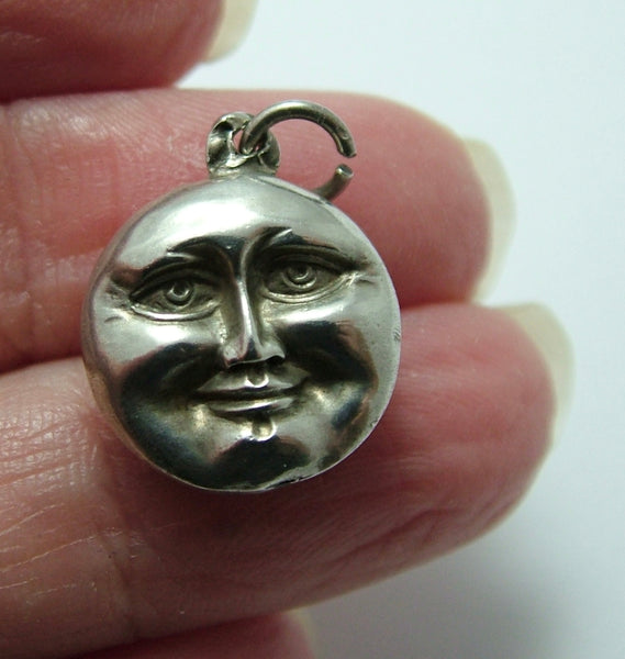 Antique Edwardian c1905 Hollow Silver Double Sided Happy & Sad Moon Face Charm Antique Charm - Sandy's Vintage Charms