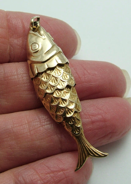 Large Vintage 1970’s 9ct Gold Articulated Fish Charm HM 1978 Gold Charm - Sandy's Vintage Charms