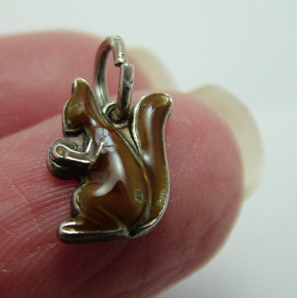 Small Vintage 1950's Silver & Brown Enamel Squirrel Charm Enamel Charm - Sandy's Vintage Charms