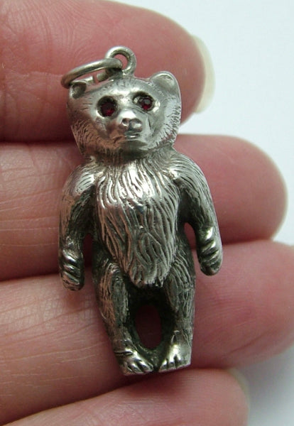 Antique Edwardian Hollow Silver Double Sided Bear Charm HM 1909 with Paste Eyes Antique Charm - Sandy's Vintage Charms