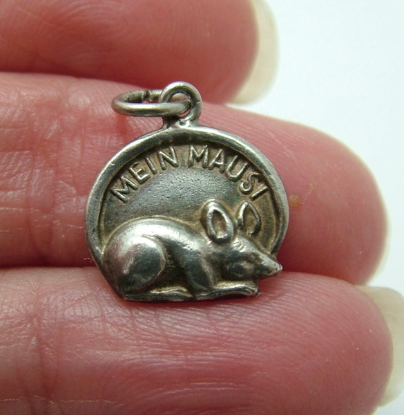 Small Vintage 1950's Silver “Mein Mausi” Mouse Charm Silver Charm - Sandy's Vintage Charms