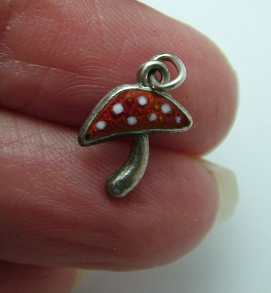 Small Vintage 1950's Silver & Red Enamel Lucky Toadstool Charm Enamel Charm - Sandy's Vintage Charms