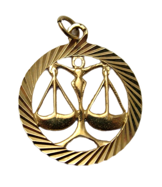 Vintage 1970's Solid 9ct Gold Libra Zodiac Disc Charm HM 1973 Gold Charm - Sandy's Vintage Charms