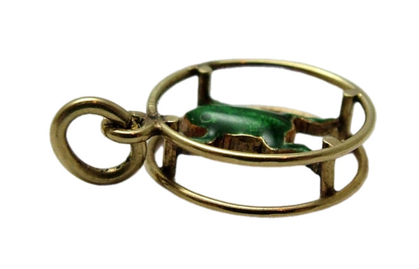 Vintage 1950's Hollow 14k 14ct Gold & Green Enamel Frog Charm Gold Charm - Sandy's Vintage Charms