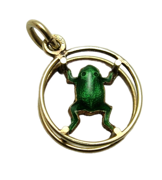 Vintage 1950's Hollow 14k 14ct Gold & Green Enamel Frog Charm Gold Charm - Sandy's Vintage Charms