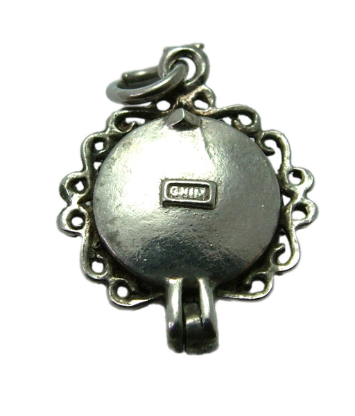 Vintage 1970's Silver Opening Powder Compact Charm Real Mirror Inside Silver Charm - Sandy's Vintage Charms