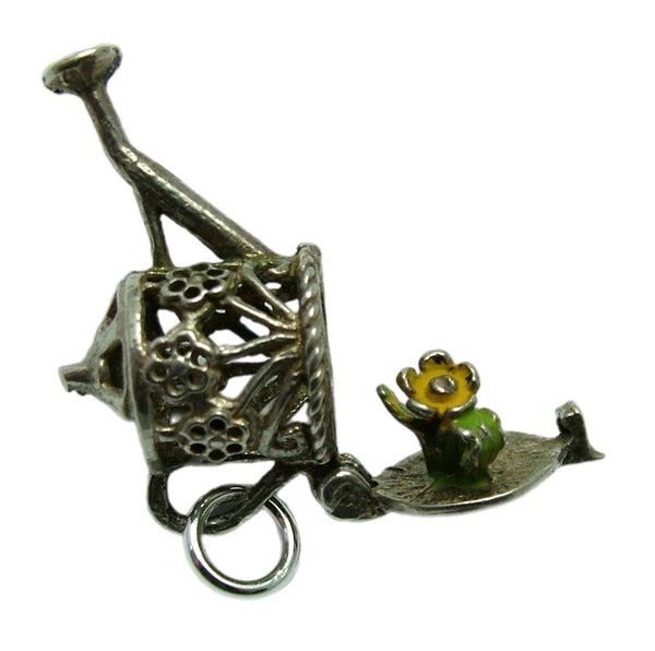 Vintage 1970's Silver Opening Watering Can Charm Enamel Flower Inside Silver Charm - Sandy's Vintage Charms