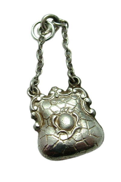 Antique Victorian Silver Hollow Handbag Purse Charm With Chain Strap Antique Charm - Sandy's Vintage Charms