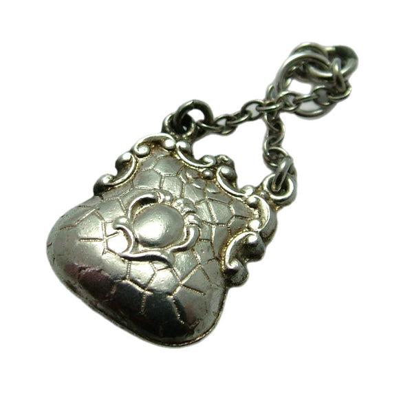 Antique Victorian Silver Hollow Handbag Purse Charm With Chain Strap Antique Charm - Sandy's Vintage Charms