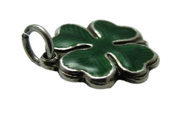 Small Vintage 1950's Silver & Green Enamel Four Leaf Clover Charm Enamel Charm - Sandy's Vintage Charms