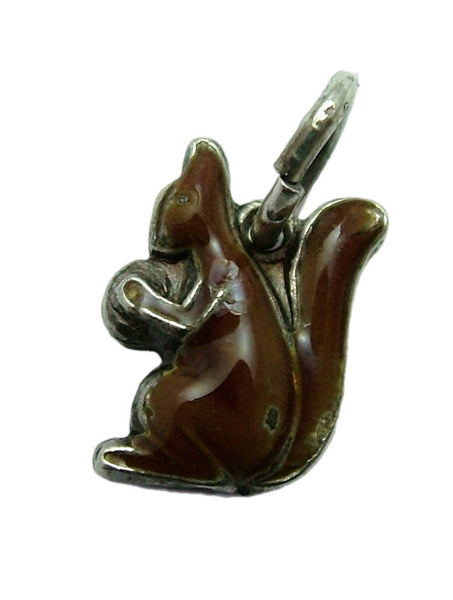 Small Vintage 1950's Silver & Brown Enamel Squirrel Charm Enamel Charm - Sandy's Vintage Charms