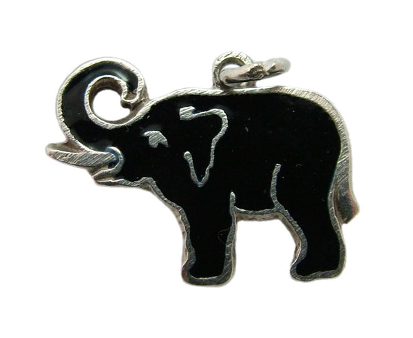 Vintage 1960's Silver & Black Enamel TLM Elephant Charm Enamel Charm - Sandy's Vintage Charms