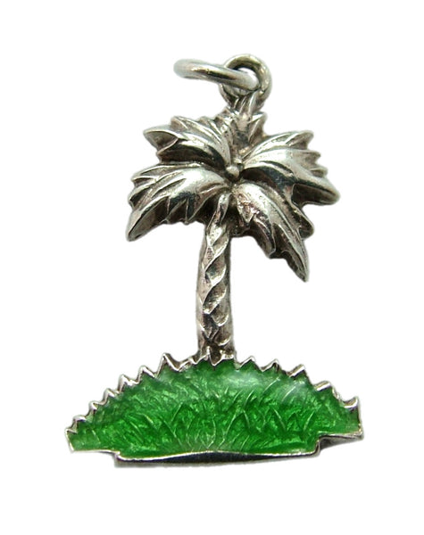 Vintage 1960's Silver & Green Enamel TLM Palm Tree Charm Enamel Charm - Sandy's Vintage Charms