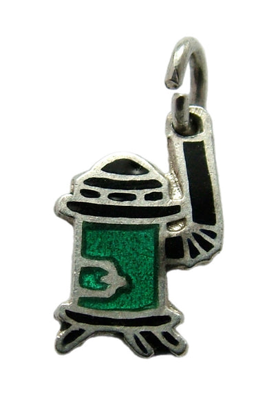 Small 1950's Silver & Enamel Wood Burning Stove Charm Enamel Charm - Sandy's Vintage Charms