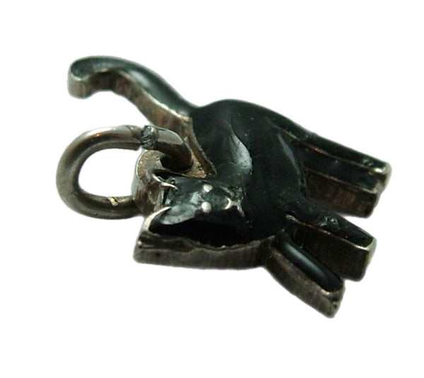 Small Vintage 1950's Silver & Enamel Lucky Black Cat Charm Enamel Charm - Sandy's Vintage Charms