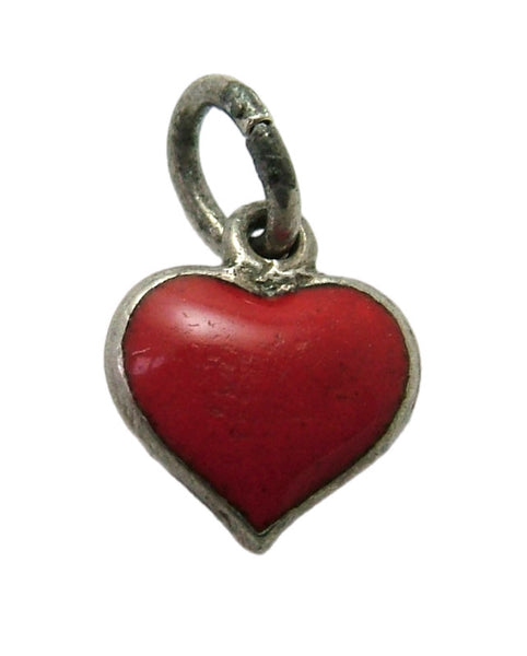 Tiny Vintage 1950's Silver & Red Enamel Heart Charm Enamel Charm - Sandy's Vintage Charms