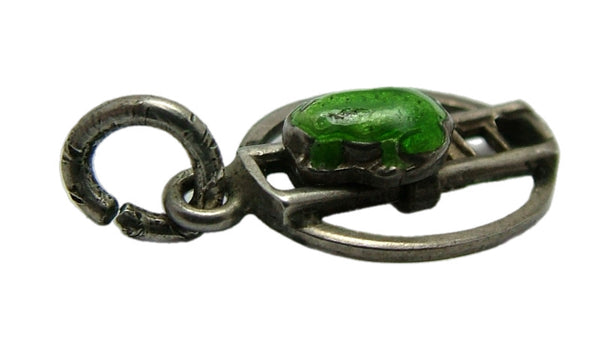 Small Vintage 1950's Silver & Moving Green Enamel Frog on a Ladder Charm Enamel Charm - Sandy's Vintage Charms