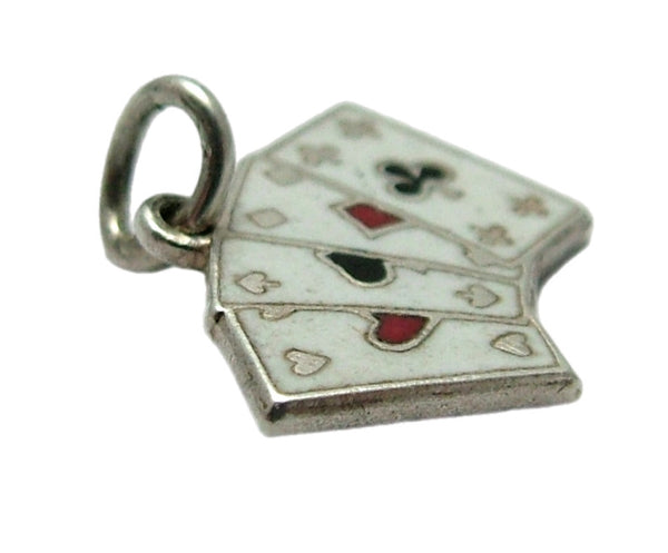 Small Vintage 1950's Silver & Enamel Playing Cards Charm Four Aces Enamel Charm - Sandy's Vintage Charms