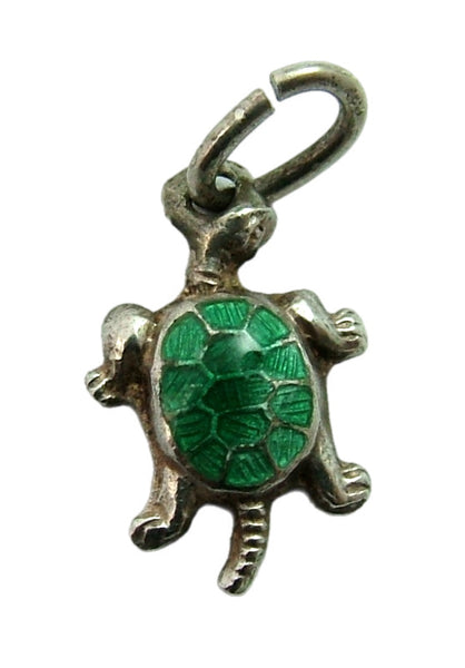 Small Vintage 1950’s Silver & Green Enamel Tortoise Charm