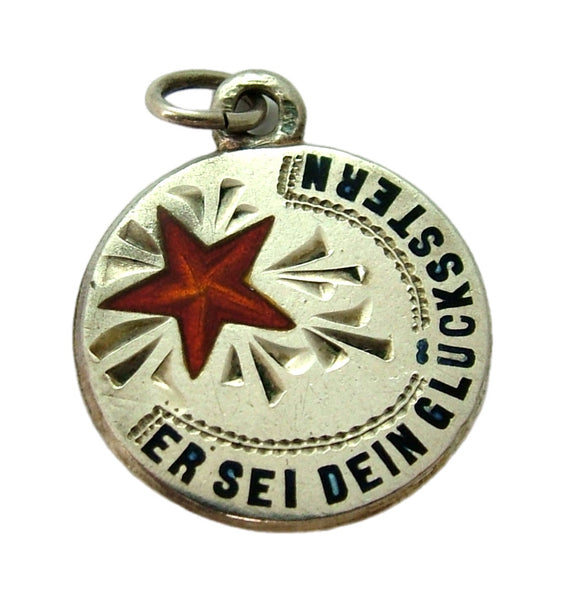 Antique c1920’s European Silver & Red Enamel Lucky Star Charm Enamel Charm - Sandy's Vintage Charms