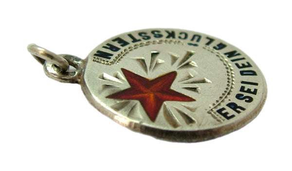 Antique c1920’s European Silver & Red Enamel Lucky Star Charm