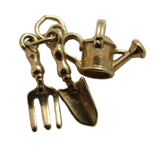 Vintage 1980's 9ct Gold Garden Tool Charm Set - Trowel, Fork & Watering Can Gold Charm - Sandy's Vintage Charms