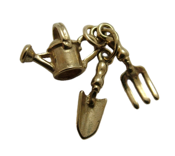 Vintage 1980's 9ct Gold Garden Tool Charm Set - Trowel, Fork & Watering Can Gold Charm - Sandy's Vintage Charms