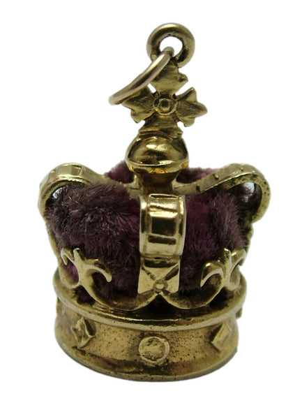 Large Vintage 1960's 9ct Gold & Purple Velvet Crown Charm HM 1965 Gold Charm - Sandy's Vintage Charms