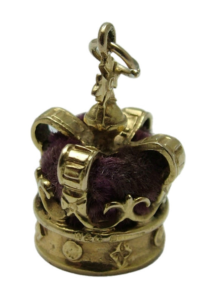 Large Vintage 1960's 9ct Gold & Purple Velvet Crown Charm HM 1965 Gold Charm - Sandy's Vintage Charms