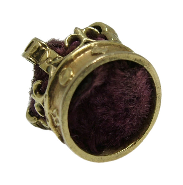 Large Vintage 1960's 9ct Gold & Purple Velvet Crown Charm HM 1965 Gold Charm - Sandy's Vintage Charms