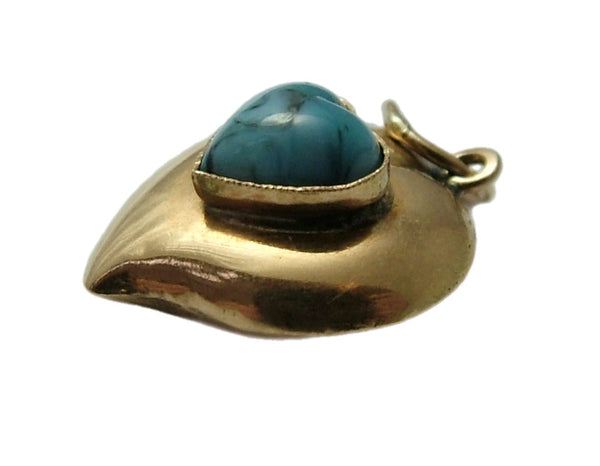 Vintage 1970's 18ct 18k Gold & Turquoise Glass Witches Heart Charm Gold Charm - Sandy's Vintage Charms