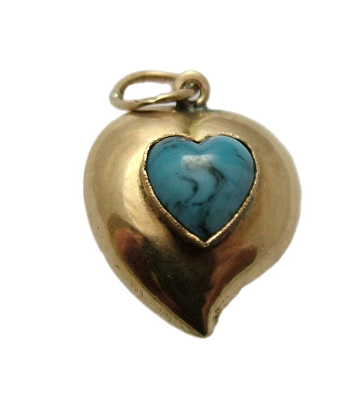 Vintage 1970's 18ct 18k Gold & Turquoise Glass Witches Heart Charm Gold Charm - Sandy's Vintage Charms